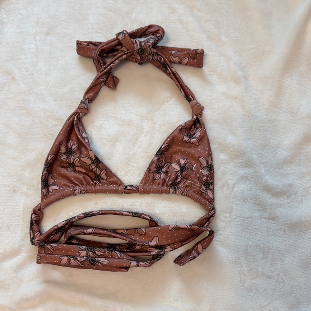 T. Rose Floral Brown Bikini Top